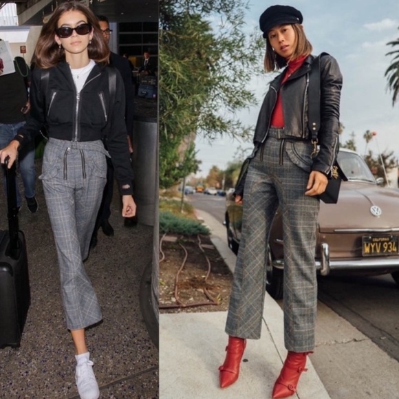 Self-portrait Grey Check Lexi Zipper Highrise Tweed Cropped Trouser Pant Size 4 - Picture 4 of 16